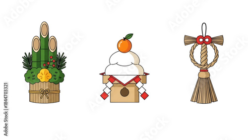 Festive japanese new year mochi illustration