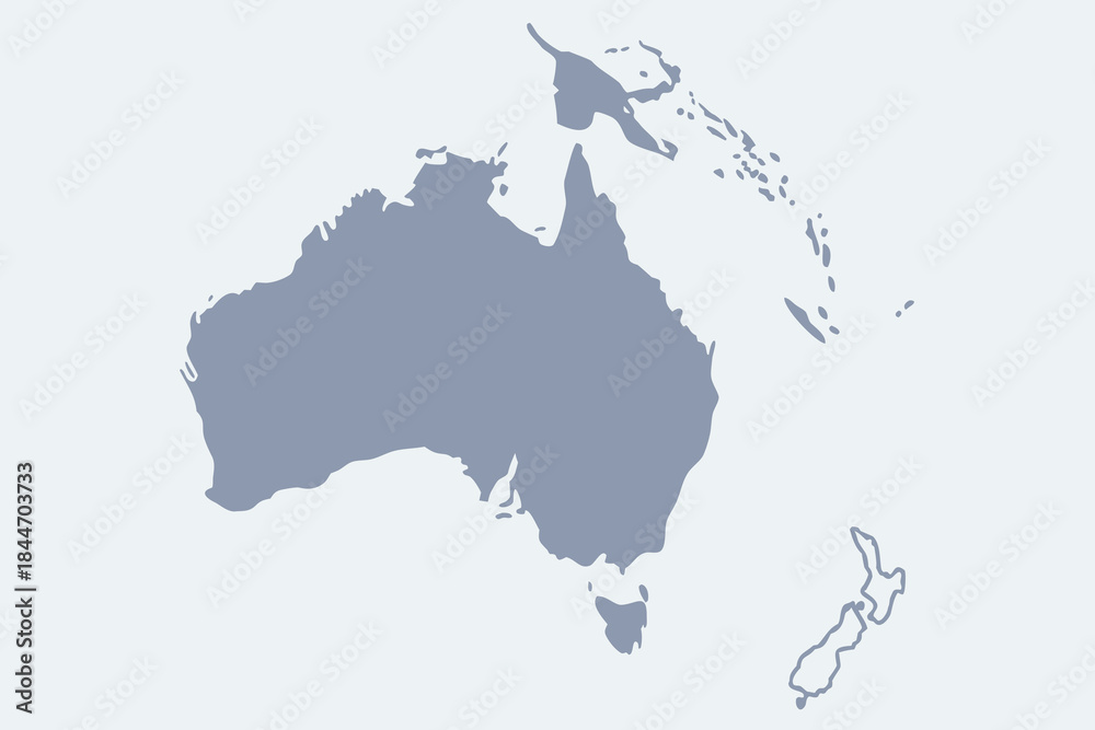 Fototapeta premium Flat Vector Map of Australia and Oceania in Solid Color — Bold High-Resolution Infographic Design