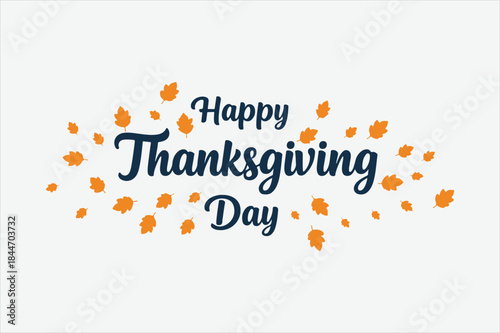Happy thanksgiving day text with falling autumn leaves
