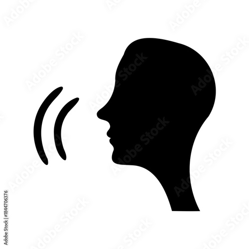 Human head silhouette with sound waves, symbolizing voice, speech, or communication