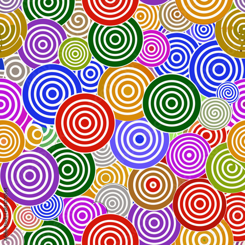 Colorful spiral patterns create a repeating vibrant and playful background design