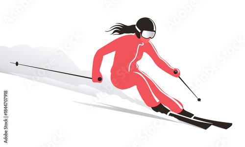  Skier woman downhill skiing action