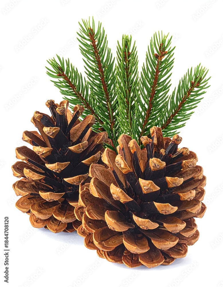 Fototapeta premium Two pine cones with sprigs