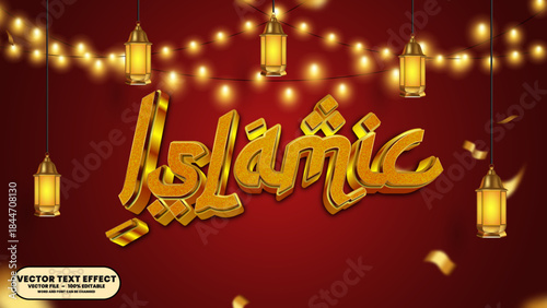 Luxury shiny golden islamic 3d editable vector text effect for social media wishes, web banners, and promotion design.