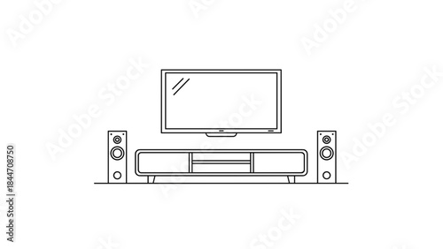 Television with speakers and entertainment system on white background