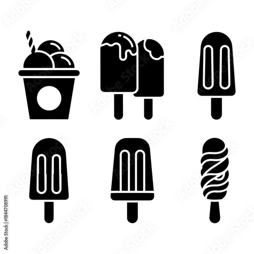 Sweet Summer Treats: Collection of Ice Cream and Popsicle Silhouette Icons