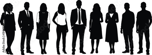 Diverse Business People Silhouettes Standing Group of Men and Women Professional Corporate Team Black Vector Illustration