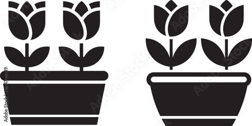 Two potted tulips icon simple black and white illustration