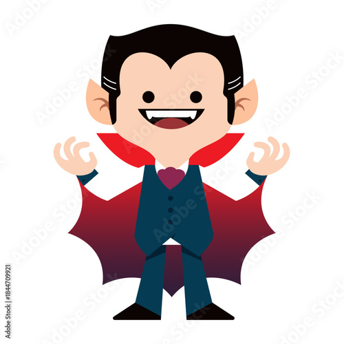 Playful cartoon vampire character with a friendly smile and outstretched arms, perfect for Halloween themes and spooky fun, radiating cheerful mischief and holiday spirit.