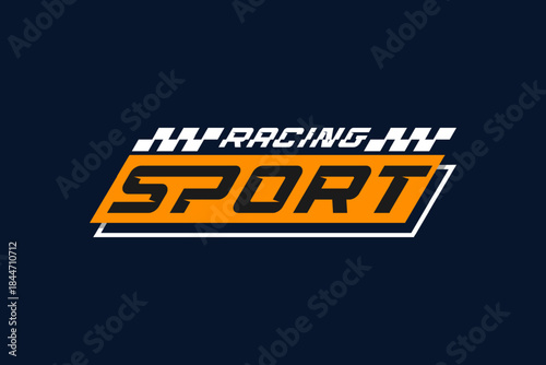 Racing Sport Typography emblems logo template isolated on Blue background .