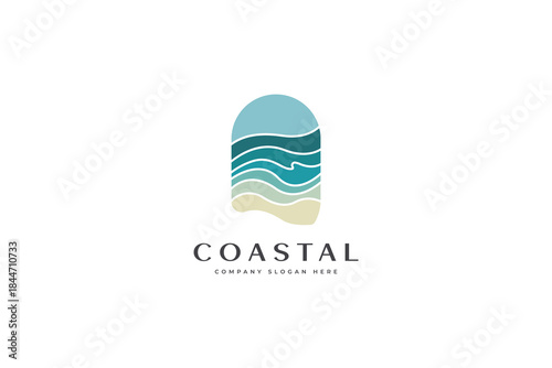 Simple sea logo template in circle and wave shape