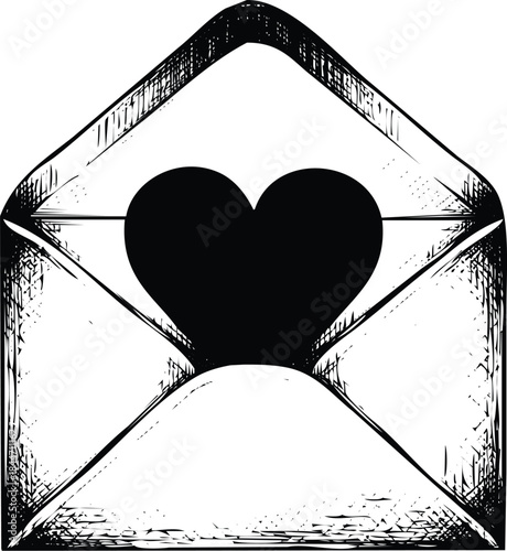 Envelope with heart inside representing love letter or valentine's day card