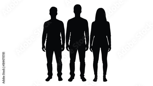 Three individuals standing together a dark and striking human form silhouette