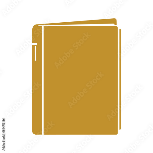 A simple illustration of a closed brown notebook with a slightly open cover