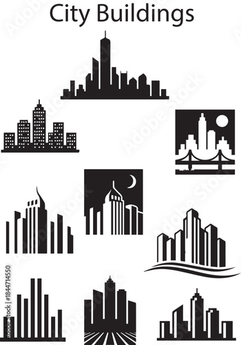 cit buildings icons setcity, skyline, vector, building, business, town, buildings, black, structure, landmark 