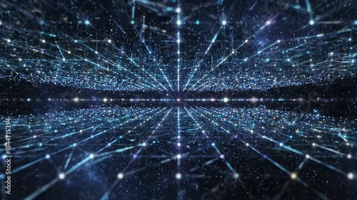 Abstract Digital Network Background - This video shows an abstract digital network background with glowing blue and white interconnected lines and points, creating a futuristic and technological feel.