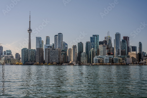 Photography Modern skyline with CN Tower across the harbor in Toronto, Ontario