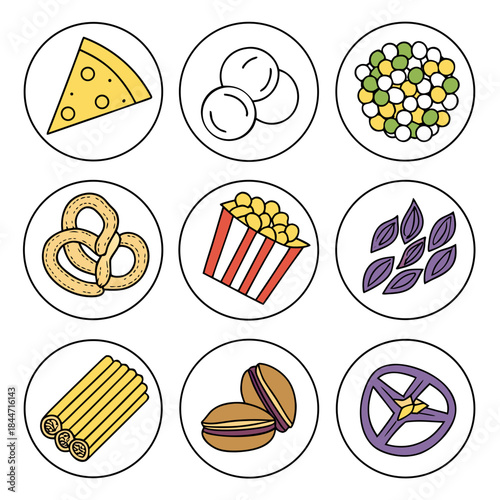 A Delicious Collection of Delicious Snacks and Treats, Represented as Simple Icons for Various Uses