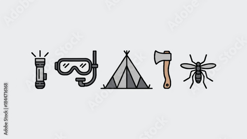 Camping and adventure icons set
