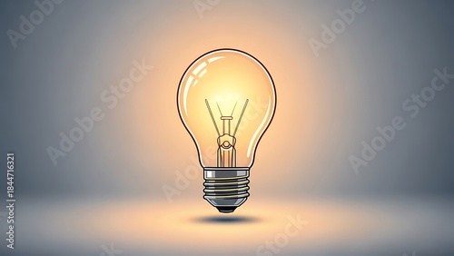 Glowing Light Bulb on Grey Background