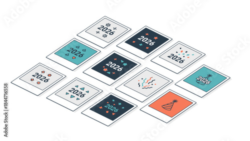 Isometric Set of Instant Film Pictures for Holiday Memories and Events