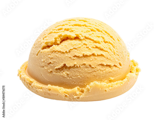 A single scoop of creamy, golden frozen dessert
