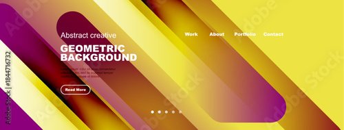 Abstract gradient background. Website header design features text, navigation, vibrant colors, simple shapes. Modern aesthetic.