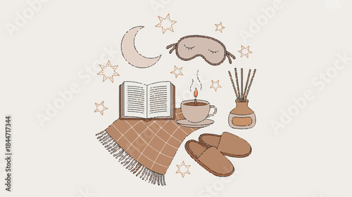 Cozy sleeping accessories and hot drink