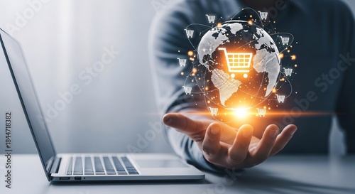 Global online shopping network connection worldwide marketing business commerce internet technology solutions concept