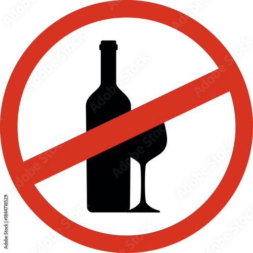 No alcohol sign prohibition symbol for drinking isolated vector graphic for warning and information