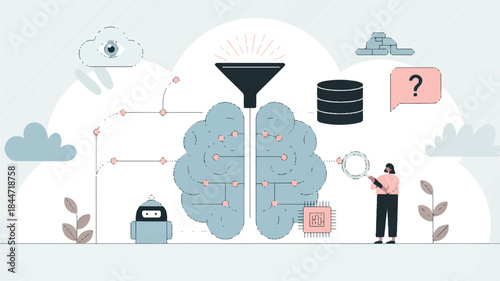 Human brain processing data and information