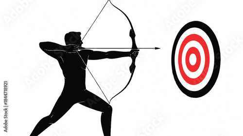 Man aiming bow and arrow at target