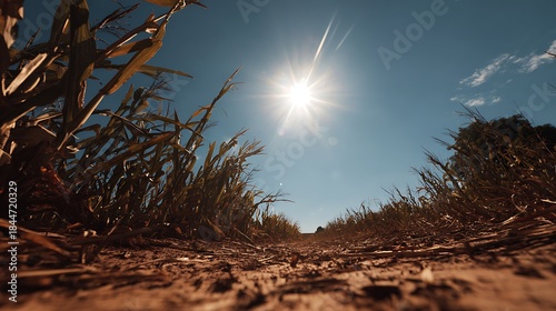 Blazing sun casting intense heat over scorched Earth, highlighting effects of global warming