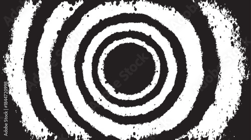 Circular black and white rings create a striking pattern in this smooth vector illustration. The design features a modern graphic aesthetic.