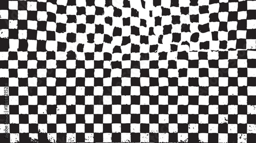 Distorted checkerboard pattern in black and white. Simple and modern texture for a graphic design or background vector illustration.