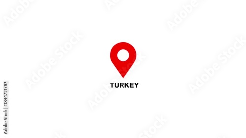 Wallpaper Mural Turkey country location pin animation. GPS tracking map pointer icon with alpha channel and white background, 4K video. Torontodigital.ca