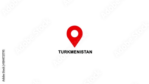 Wallpaper Mural Turkmenistan country location pin animation. GPS tracking map pointer icon with alpha channel and white background, 4K video. Torontodigital.ca
