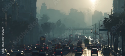 A scorching urban cityscape under relentless sunlight, highlighting heatwaves and global warming effects