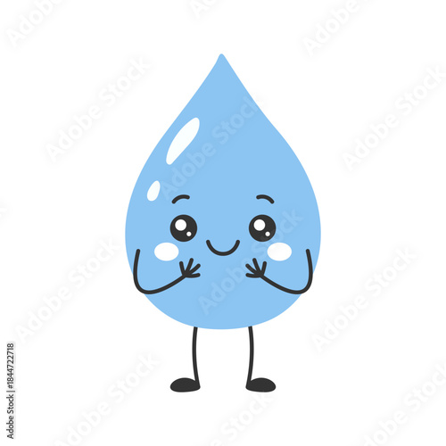Cute water drop character with shy pose and sweet smiling face