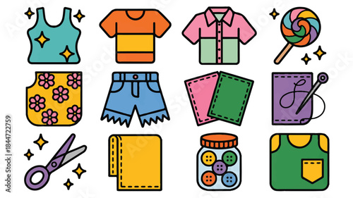 Colorful sewing and clothing icons collection