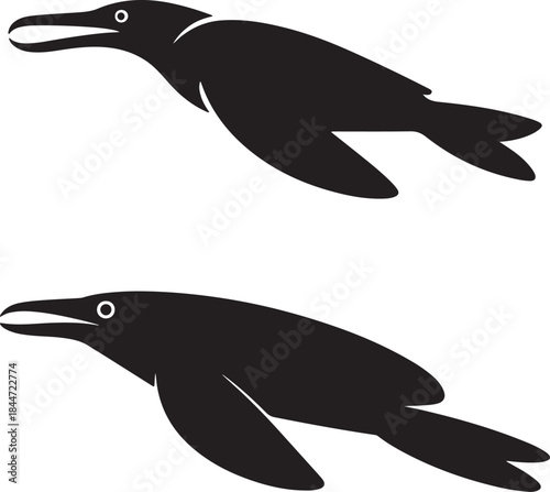 Ancient marine reptile Silhouette vector illustration of swimming prehistoric creatures