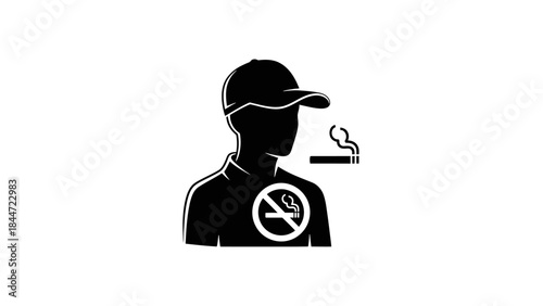 Smoking Ban Silhouette: A stark black and white silhouette of a person, emphasizing a clear message against smoking with a prominently displayed no smoking sign.