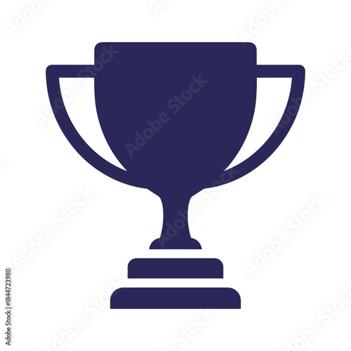 A dark blue trophy icon on a white background