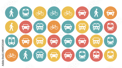 Transportation icons in colorful circles