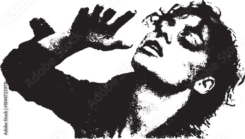 Silhouette of a woman in profile. Modern vector illustration emphasizing movement and expression with strong black and white contrast.