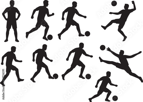 Collection of soccer football player silhouettes, flat vector design