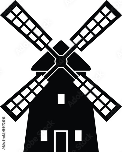 windmill house icon silhouette vector illustration on transparent background