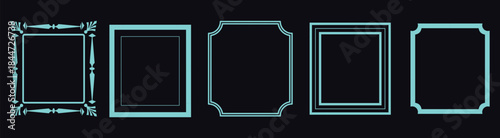 Collection of diverse glowing turquoise frames and borders for modern design elements