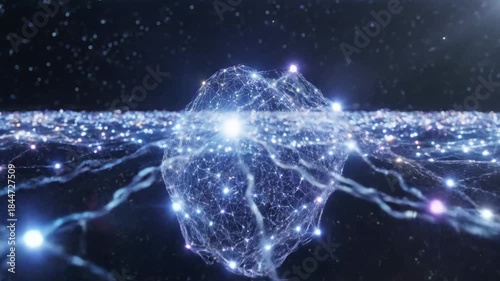 Abstract Network Node - This video shows an abstract network visualization with interconnected nodes and a central, glowing cluster.