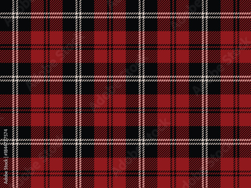 Traditional red and black tartan plaid seamless pattern. Classic check fabric texture background winter fabric design